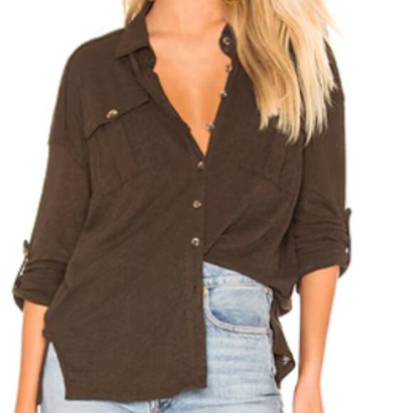 We The Free Tops - Free People We the Free Womens Penelope Button Down Shirt Army Green Size Small
